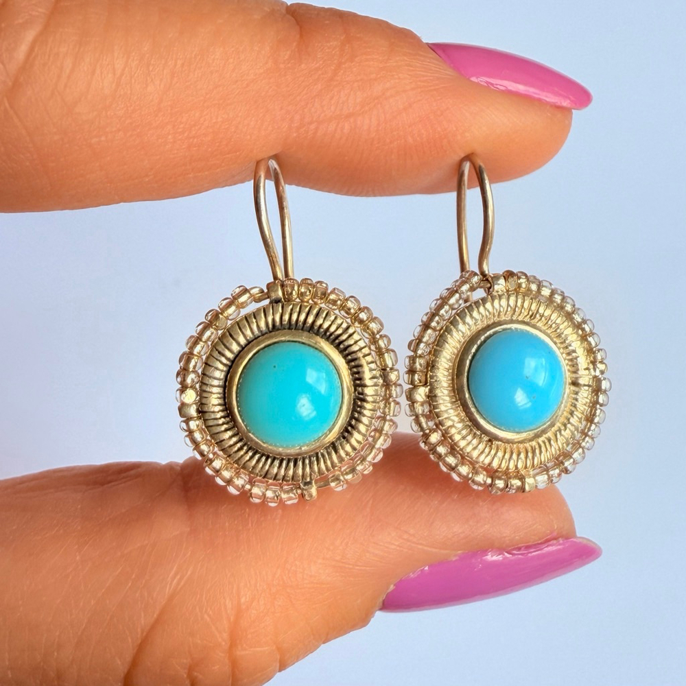Turquoise Center Silver Drop Earrings - Women's Jewelry